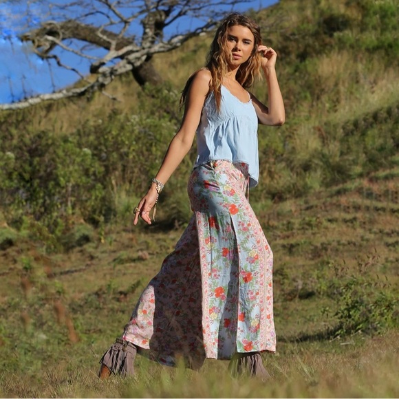 Tulle & Batiste Hosannah Culottes Floral Wide Leg Boho Ankle Pant Lotus M / L - Picture 2 of 16